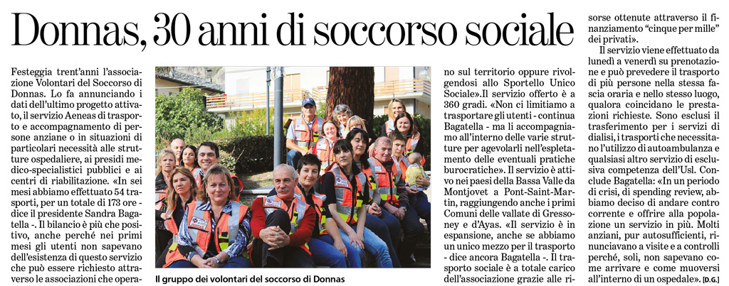 Donnas, 30 anni di soccorso sociale